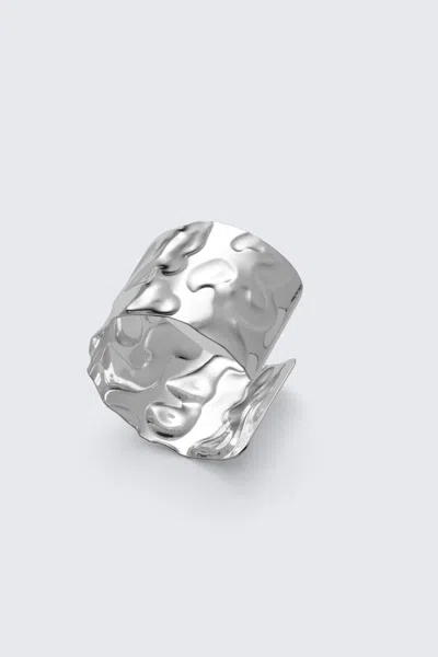 Weekday Wide Hammered Bangle In Silver