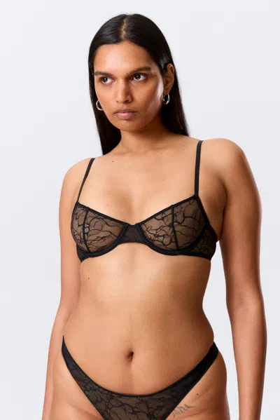 Weekday Wired Swirly Lace Bra In Brown