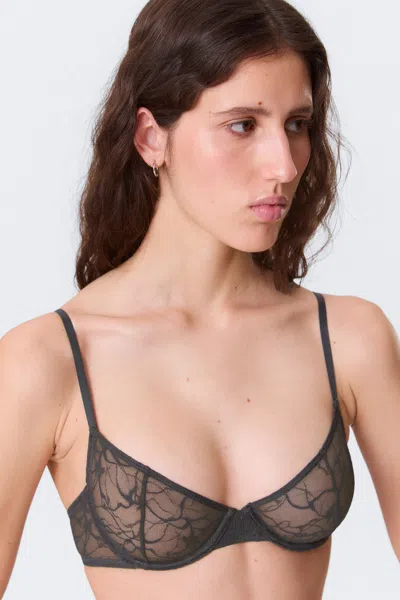 Weekday Wired Swirly Lace Bra In Gray