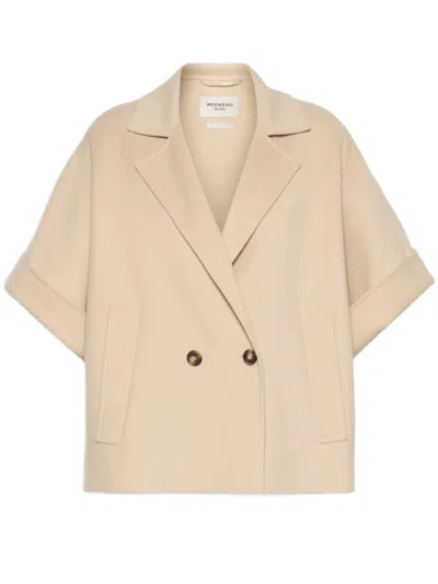 Weekend Boxy Double-breasted Jacket With Notched Lapel Collar In Neutral