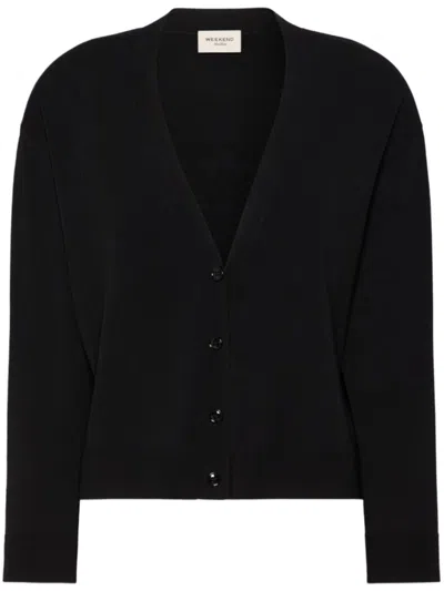 Weekend Cropped Cardigan With V-neckline And Button-down Front In Black