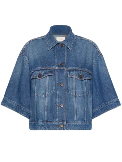 Weekend Boxy Cropped Denim Jacket With Flap Pockets And Seam Detailing In Blue