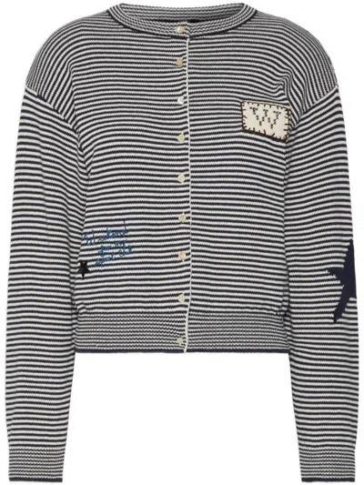 Weekend Cropped Knit Cardigan With Horizontal Stripes And Decorative Accents In Black