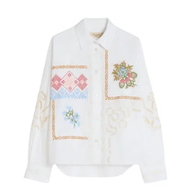 Weekend Embroidered Cotton Poplin Shirt With Classic Collar In White