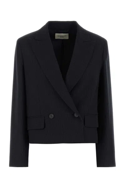Weekend Embroidered Stretch Wool-blend Blazer With Contrast Lining In Stripped