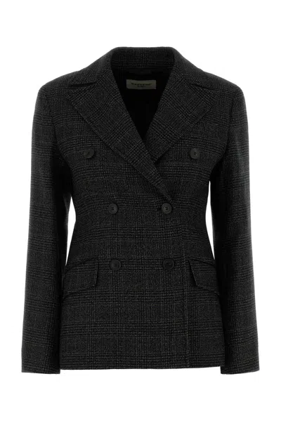 Weekend Embroidered Wool Checked Occhio Blazer For Women In Black