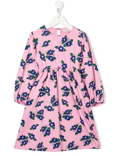 Weekend House. Kids' Floral-print Long-sleeve Dress In Pink