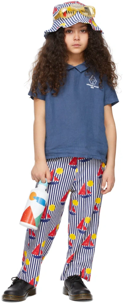 Weekend House. Kids Blue Linen Poets Polo
