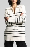 Weekend Los Angeles Coralie Stripe Quarter Zip Sweater In Black