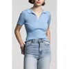 Weekend Los Angeles Courtney Johnny Collar Rib Top In Bright Blue