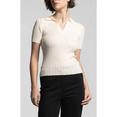 Weekend Los Angeles Courtney Johnny Collar Rib Top In Creme