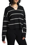 Weekend Los Angeles Cressida Stripe Johnny Collar Sweater In Black Ivory Stripe