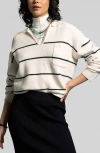 Weekend Los Angeles Cressida Stripe Johnny Collar Sweater In Ivory Black Stripe