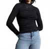 Weekend Los Angeles Long Sleeve Side Ruched Top In Black In Black