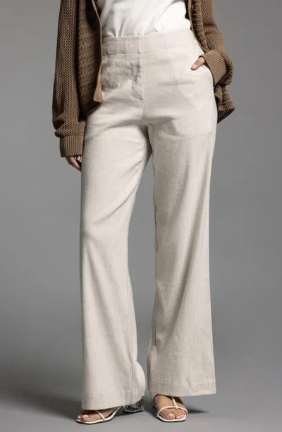 Weekend Los Angeles Luna Linen Blend Wide Leg Pants In Melange Oatmeal