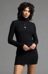 Weekend Los Angeles Penelope Turtleneck Long Sleeve Rib Minidress In Black