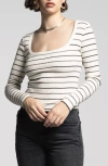 Weekend Los Angeles Renata Stripe Scoop Neck Cotton Blend Top In Ivory St3005