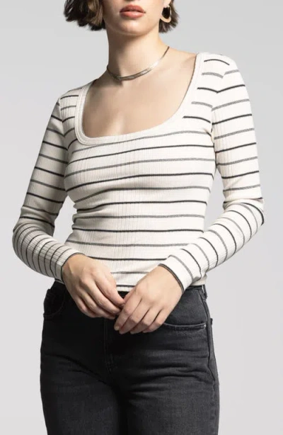 Weekend Los Angeles Renata Stripe Scoop Neck Cotton Blend Top In Ivory St3005