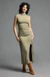 Weekend Los Angeles Rose Ruched Mock Neck Maxi Dress In Bonsai