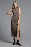 Weekend Los Angeles Rose Ruched Mock Neck Maxi Dress In Dark Lilac