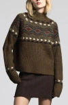 Weekend Los Angeles Spencer Fair Isle Mock Neck Sweater In Cinnamon Aztec