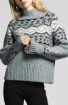 Weekend Los Angeles Spencer Fair Isle Mock Neck Sweater In Grey Aztec