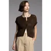 Weekend Los Angeles Violette Short Sleeve Linen & Cotton Cardigan In Black Brown