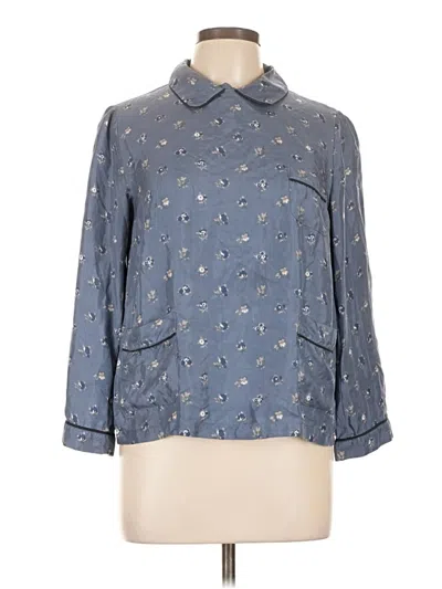 Pre-owned Weekend Max Mara 3/4 Sleeve Silk Top Blue Collared Neckline Tops