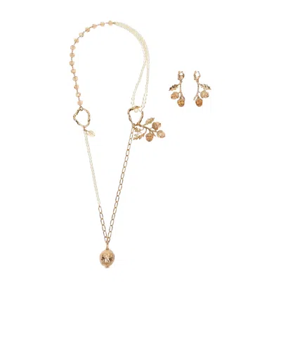 Weekend Max Mara A Long Necklace And A Pair Of Dangling Earrings Set In Gold