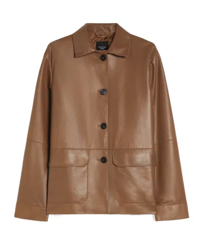 Weekend Max Mara A-shaped Leather Jacket In Brown