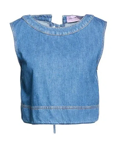 Weekend Max Mara A Weekend With Ashley Park Woman Top Blue Size 10 Cotton