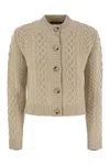 Weekend Max Mara Abito Wool Crewneck Cable Knit Cardigan In Neutral