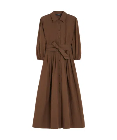Weekend Max Mara Kentia Poplin Belt Midi Shirt Dress In Brown