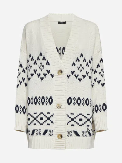 Weekend Max Mara Acacia Cotton-blend Cardigan In Bianco