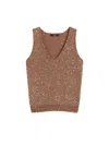 Weekend Max Mara Brown Cotton Blend Top With Sequins In Brown
