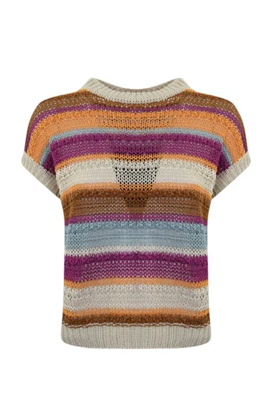 Weekend Max Mara Women's Acceso Striped Linen Knit Short-sleeve Sweater In Multicolor
