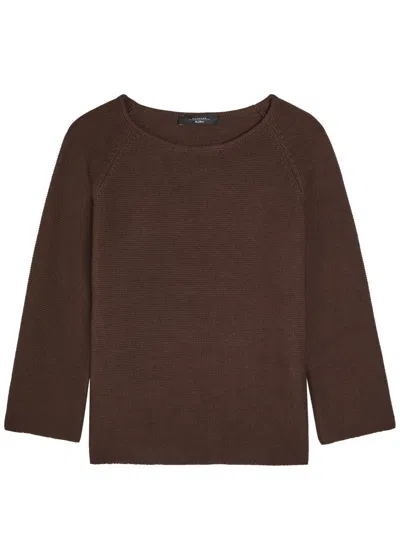 Weekend Max Mara Addotto Knitted Cotton Jumper In Brown