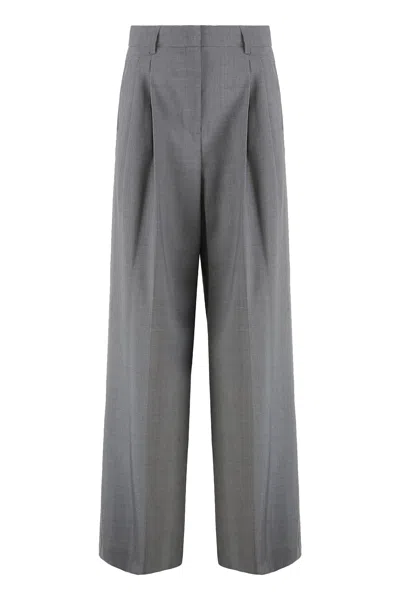 Weekend Max Mara Adelfi Virgin Wool Trousers In Gray