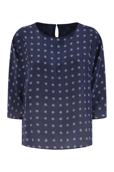 Weekend Max Mara Adone - Crewneck Blouse In Crepe De Chine In Blue