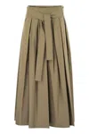 Weekend Max Mara Omens Desert Agiate Pleated Cotton-poplin Midi Skirt In Brown