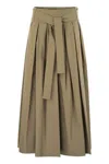 Weekend Max Mara Omens Desert Agiate Pleated Cotton-poplin Midi Skirt In Green
