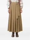 Weekend Max Mara Omens Desert Agiate Pleated Cotton-poplin Midi Skirt In Neutral