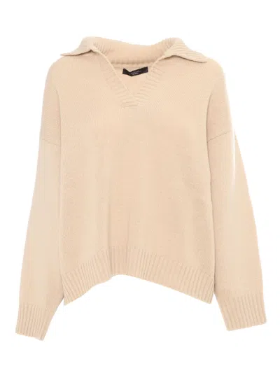 Weekend Max Mara Long-sleeved Knitted Polo Shirt In Beige