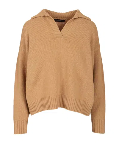Weekend Max Mara Wool Yarn Polo Shirt Knitwear Brown In Multi