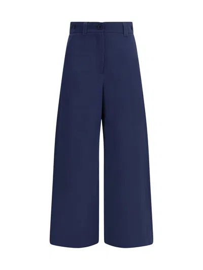 Weekend Max Mara Alfeo Trousers In Cotton Gabardine In Blue