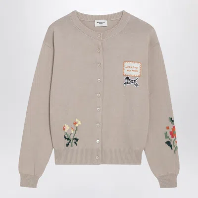 Weekend Max Mara Almond Cardigan In Cotton With Inlays In Neutral