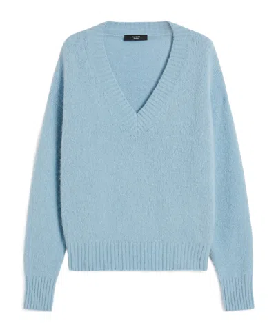 Weekend Max Mara Alpaca And Cotton V-neck Jumper In Blue