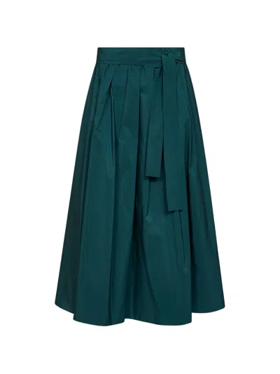 Weekend Max Mara Alpaca Belted Midi Pleated Skirt In Green