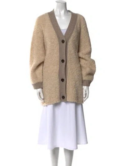 Pre-owned Weekend Max Mara Alpaca V-neck Sweater W/ Tags In Neutral