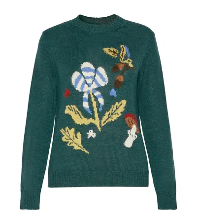 Weekend Max Mara Alpaca-wool-blend Floral Sweater In Green